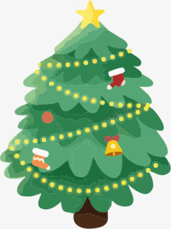 圣诞手绘吊球圣诞节手绘彩色圣诞树礼物png元素高清图片