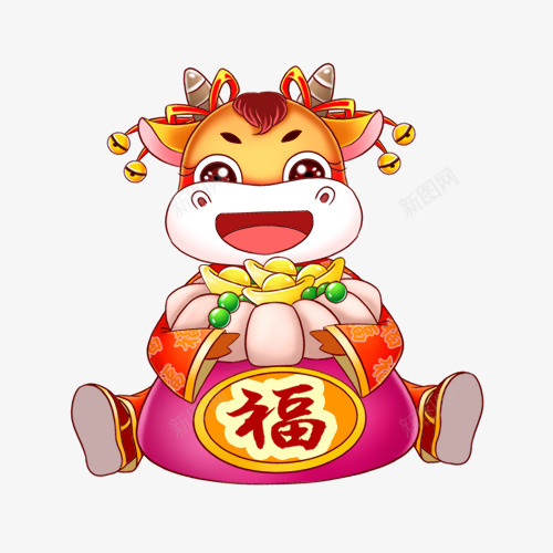 新年喜庆的牛png免抠素材_新图网 https://ixintu.com 新年 牛 插画 春节 喜庆