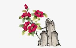 中国风手绘花卉山石元素素材