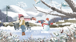 卡通人物雪景图片手绘冬天雪景背景图高清图片