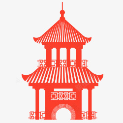 剪纸古建筑中国风古建筑剪纸元素高清图片