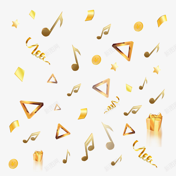金色音乐符号三角形png免抠素材_新图网 https://ixintu.com 金色 音乐符号 漂浮 几何