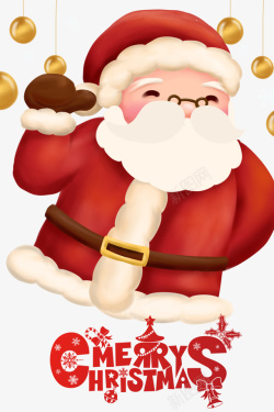 圣诞节挂球手绘圣诞老人装饰元素高清图片