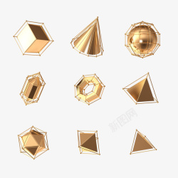 金色C4D立体字母金色几何元素体高清图片