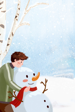 白桦树冬天堆雪人背景图元素高清图片