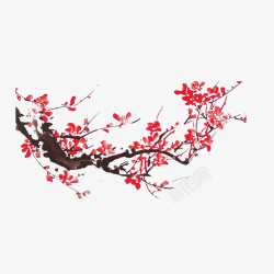 中国风水墨红梅树枝素材