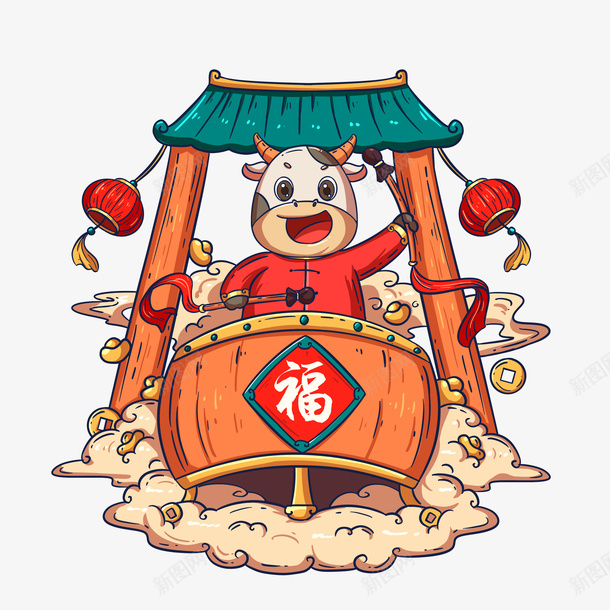 新年小牛卡通素材psd免抠素材_新图网 https://ixintu.com 新年 牛 卡通 2021