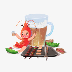 龙虾串烧烤季龙虾啤酒撸串夜宵高清图片