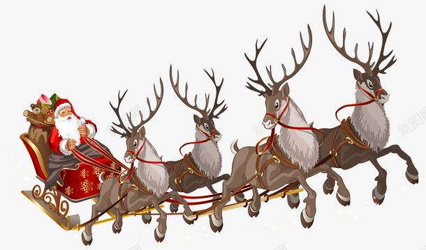 圣诞麋鹿雪橇车1png免抠素材_新图网 https://ixintu.com 圣诞 雪橇车 麋鹿 圣诞老人