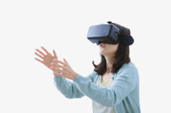 头显穿戴VR头盔的女孩高清图片