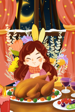 火鸡手绘感恩节火鸡宴背景图高清图片