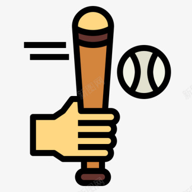 棒球运动器材11线性颜色图标
