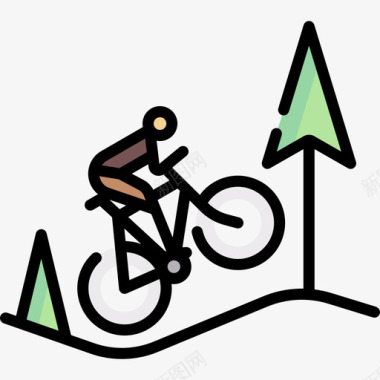 山地自行车自行车比赛21线性颜色图标