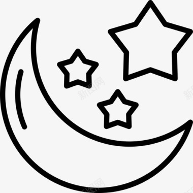 月亮和星星睡眠48直线图标