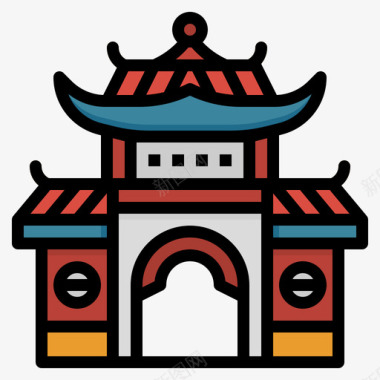 中国庙宇农历新年53线纹色彩图标