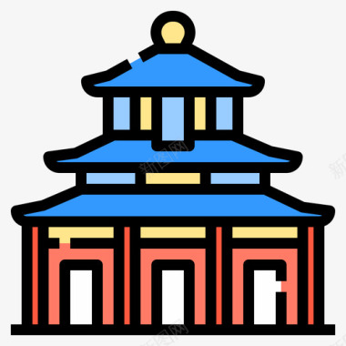 庙宇中国78线性颜色图标