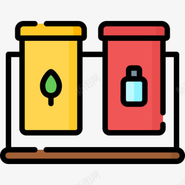 垃圾桶生态234线性颜色图标