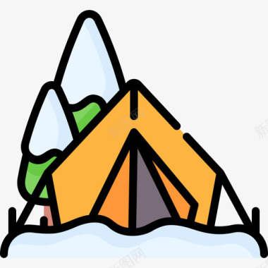 露营帐篷北极29线性颜色图标