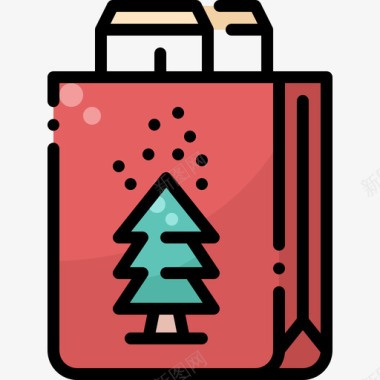 礼品袋圣诞装饰10线性颜色图标