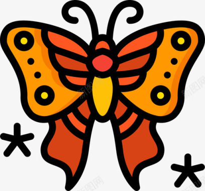 蝴蝶纹身14线条颜色图标