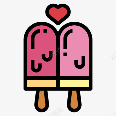 冰淇淋爱情和情人节6线性颜色图标
