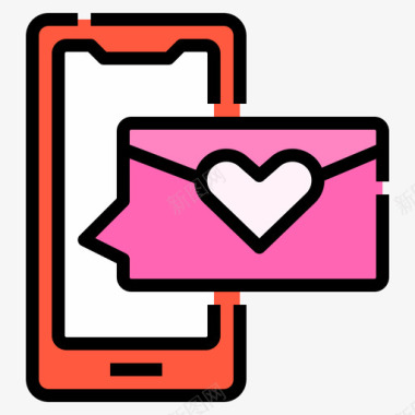 智能手机浪漫爱情9线性颜色图标
