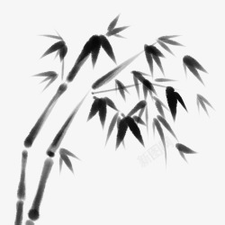 中国风水墨竹子古风竹叶竹林水彩手绘插画免扣PS设计素材