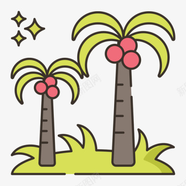 棕榈树热带56线形颜色图标
