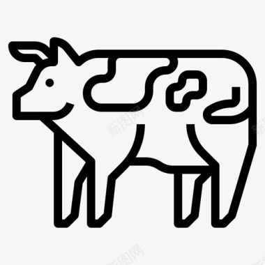牛肉牛食品和饮料轮廓图标集图标