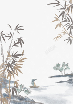 中国风水墨竹子古风竹叶竹林水彩手绘插画免扣PS设计素材