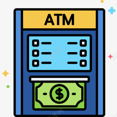 Atm在线货币服务10线性彩色图标