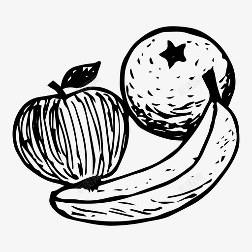 水果苹果香蕉svg_新图网 https://ixintu.com 水果 苹果 香蕉 食品 橙色 手绘
