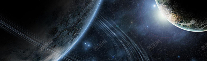黑色科技商务简约空间宇宙地球发光星星海报banne背景