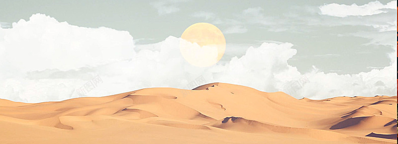 云月亮太阳沙漠手绘卡通海报banner摄影风景图库背景