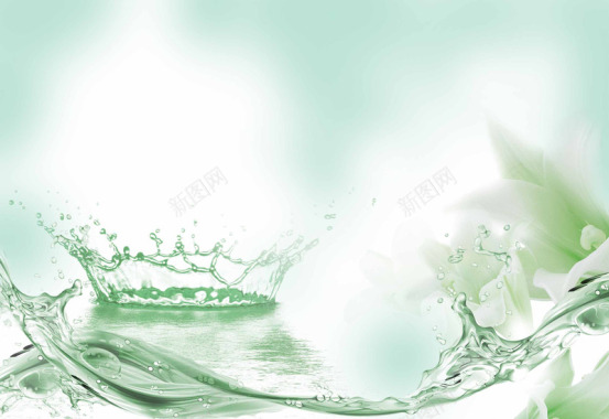 白色不规则形状绿色表面隔绝的水花水滴摄影图片