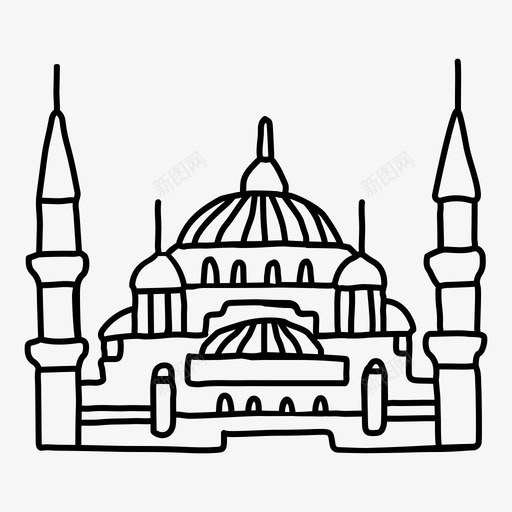 蓝色清真寺建筑手绘svg_新图网 https://ixintu.com 蓝色 清真寺 建筑 手绘 世界 标线