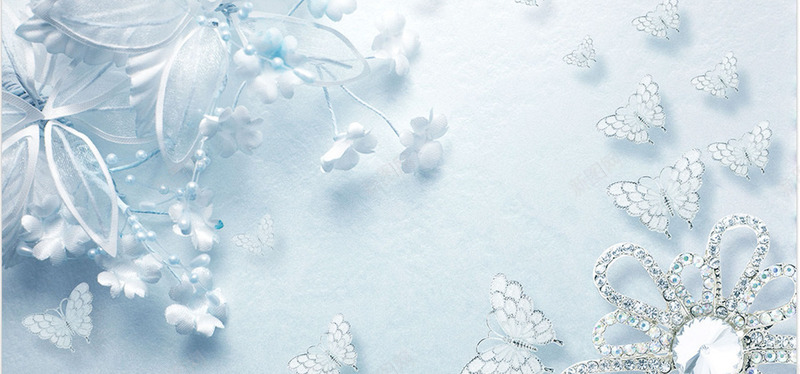浅蓝色透明花卉珠宝清凉现代简约墙大气创意瓷砖墙客厅背景