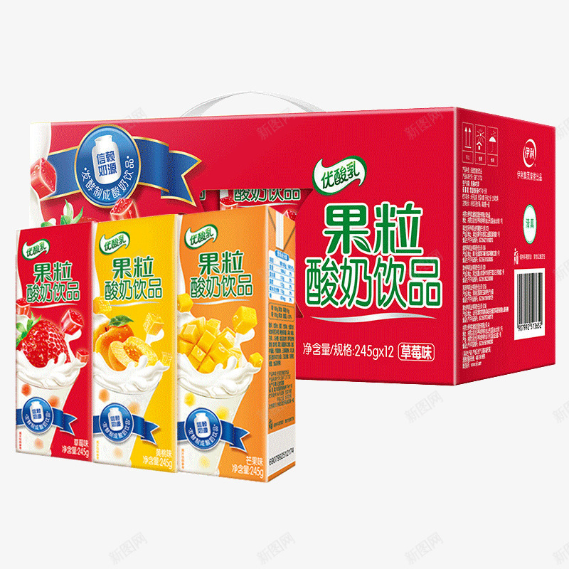 伊利优酸乳果粒酸奶饮品245g12盒黄桃草莓味酸酸png_新图网 https://ixintu.com 伊利 酸乳 果粒 酸奶 饮品 盒黄 草莓 酸酸