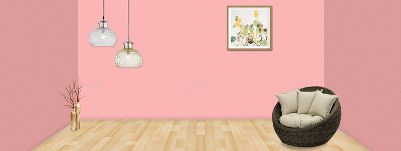 家居家具欧式简约设计冰箱粉色室内场景电商海报图库花背景
