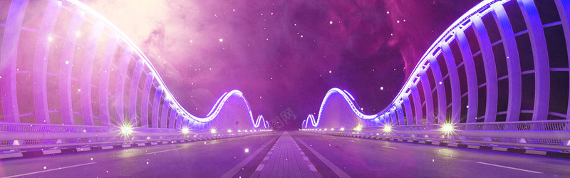 梦幻天空紫色灯光道路桥全屏大活动海报节日banne背景