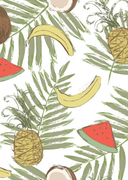 水果图库纯图树叶水果西瓜香蕉菠萝椰子矢量图库服装图案设计时高清图片