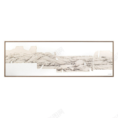 现代中式宣纸手绘山水画客厅横幅大气沙发墙装饰画卧室背景