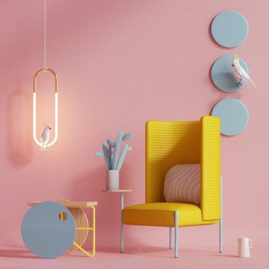 视觉灵感极简粉色室内设计家居家具软装装修效果图样板背景