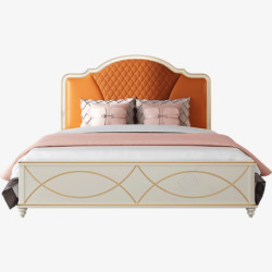 意头美式轻奢头层真牛皮床卧室双人床法式意式网红床实木床高清图片