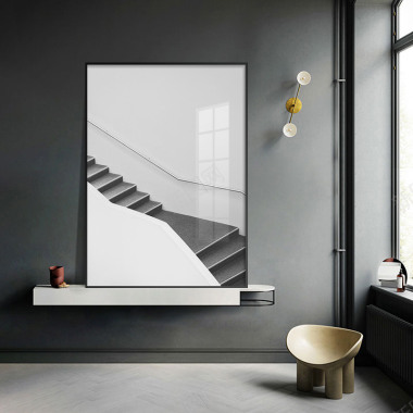 黑白极简装饰画北欧风格壁画卧室个性创意墙画梯子客厅背景