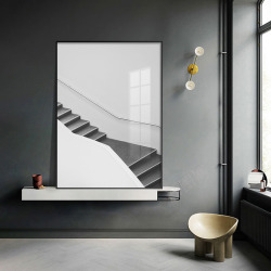 个性梯子黑白极简装饰画北欧风格壁画卧室个性创意墙画梯子客厅高清图片