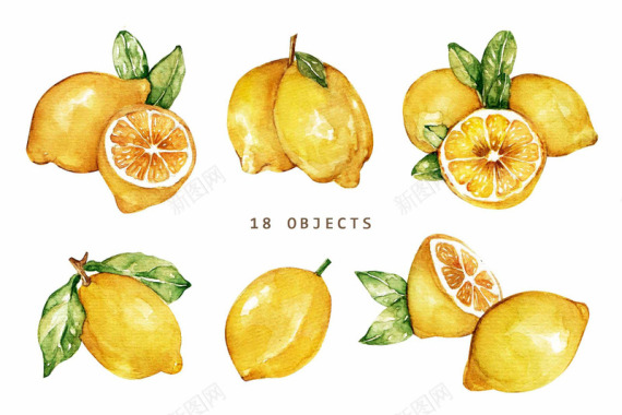水彩柠檬手绘图案纹样LemonadeWaterco背景