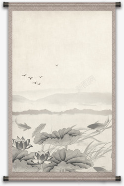古典中国风水墨复古文化圣旨字画山水卷轴画布羊皮纸免素材