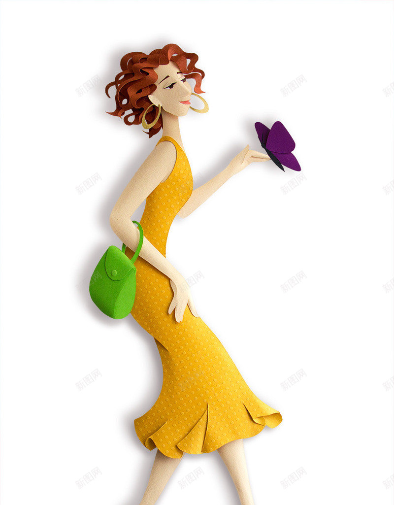 剪纸美女画jpg设计背景_新图网 https://ixintu.com 时尚 剪纸 衣服 黄色 展示 紫色 帽子 浅绿