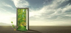 创意之门白云风景广告设计沙漠风景设计天空绿色世界创意之门P高清图片